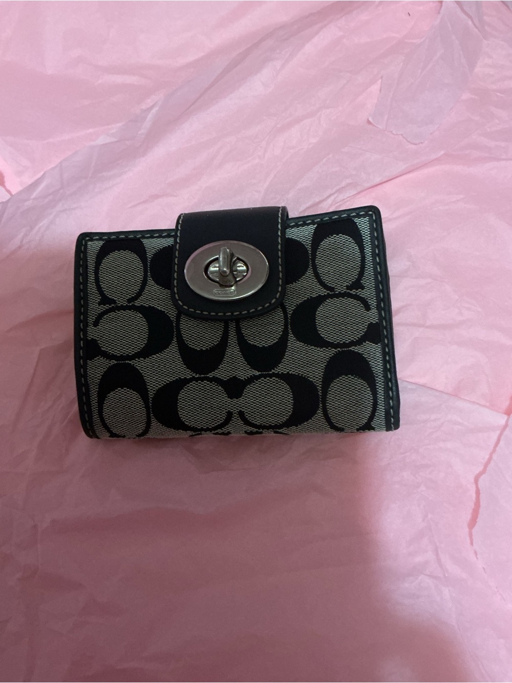 Coach Black and Tan Signature Canvas Small Wallet